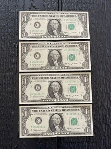 Lot Of 4 Sequential 1963A One Dollar Bills Notes $1 About Uncirculated (AU) - Picture 1 of 11