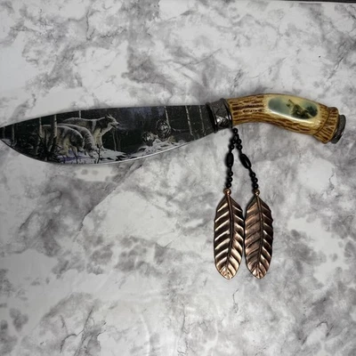 Cuchillo de arte indio colección vida silvestre 2006 lobo con soporte de exhibición invierno Foto 1 de 4