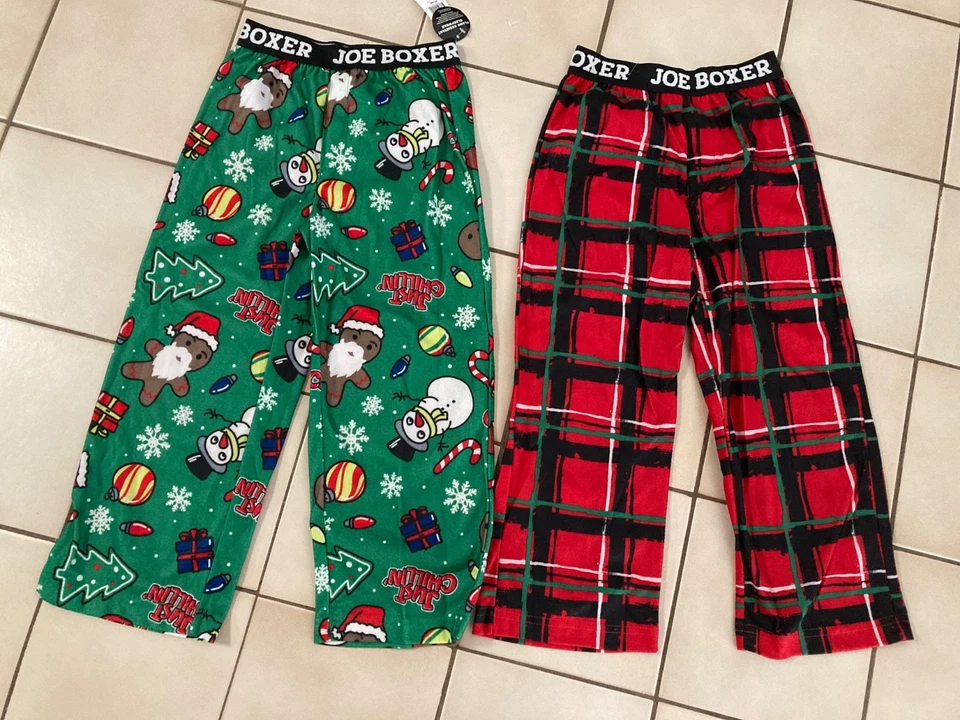 2 Joe Boxer 圣诞假日睡衣裤法兰绒 XS 4-5 码全新带标签 — 第 1/4 张图片