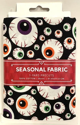David Textiles SEASONAL FABRIC. “EYEBALLS” Halloween. 1-Yard Precuts. 36x44 In. - Image 1 of 3