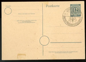 GERMANY 1947 POSTAL STATIONERY POSTCARD, STUTTGART INDUSTRIAL EXHIBITION !! H85 - Picture 1 of 2