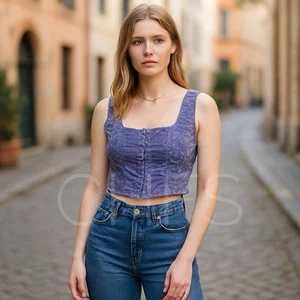 Corset Violet Purple Crushed Velvet Crop Tank Top Wild Fable Sz Medium Y2K Fair - Picture 1 of 9