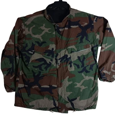 Vintage Army Chemical Protective Jacket Mens Medium Woodland Camo Full Zip Snap - Image 1 of 4