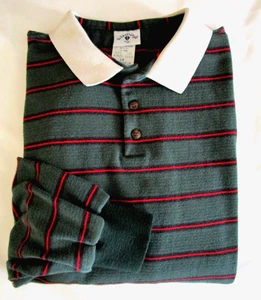 Kitestrings Long Sleeve Polo Shirt Dark Green, Knit Collar, Striped Boys Size 14 - Picture 1 of 10