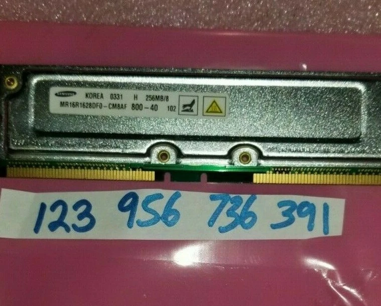 256MB 800-40 RAMBUS RDRAM RIMM 184PIN NON-ECC   SINGLE  RANK CHANNEL  32X8  - Image 1 of 1