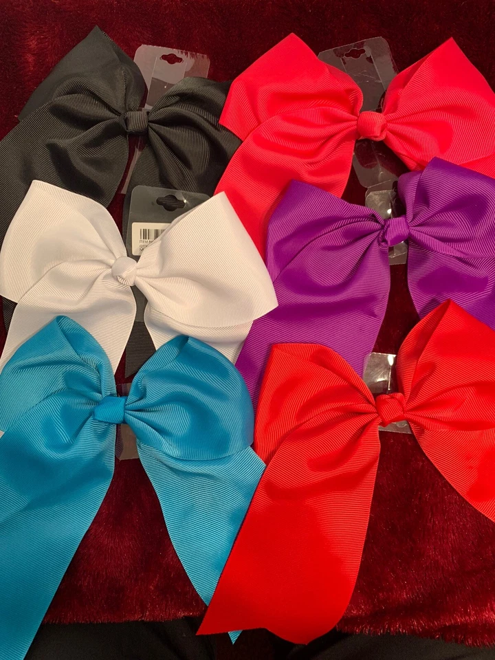 6 Cheer Bows! Red, Black,Teal, White, Purple, Fuchsia - Image 1 of 1