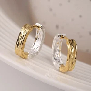 Damen Kreolen Ohrringe Klapp Creolen Frauen 925 Silber bicolor Hochzeit - Bild 1 von 6