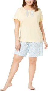 New Club Womens Plus Size Floral-Placket Bermuda Pajama Set (3X, Mini Daisy) - Picture 1 of 1