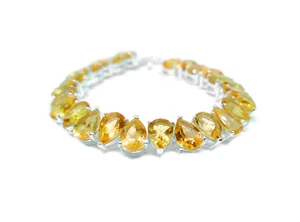 Citrine Pear Cut Bracelet 925 Silver Citrine Tennis Bracelet Yellow Bracelet - Picture 1 of 4