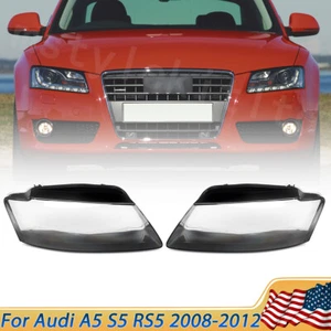 Pair Clear Headlight Lens Headlamp Cover Shell For 2008-2012 Audi A5 S5 RS5 - Picture 1 of 13