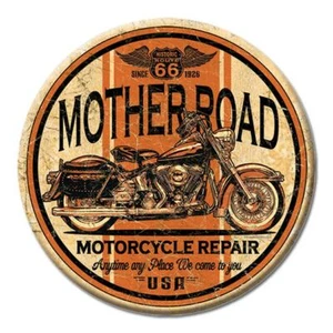 RT 66 REPARACIÓN DE LA CARRETERA MADRE, MOTOCICLETA Botón redondo Metal Tin Sign Magnet USA - Imagen 1 de 1