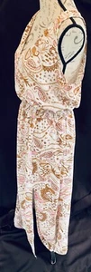 New Look Paisley Pink Brown Beach Maxi Sun Dress Front Slits Smock Waist 1X - Picture 1 of 9