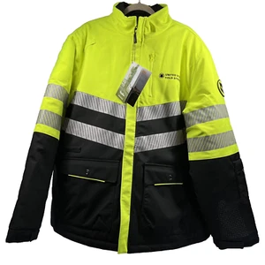 Refrigiwear Men's HIVI Jacket 2X Reflective Stripes Yellow Black Full Zip Thick - Picture 1 of 21