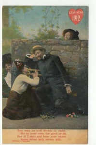 Vintage Postcard 1912 Leap Year Romantic Humorous Woman Proposal to Man - Picture 1 of 2