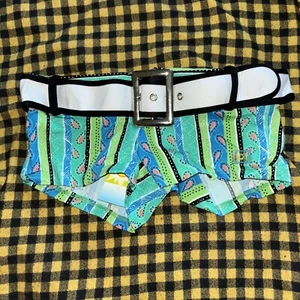 Exotische Tänzerin Stripper Ware sexy Kette Scrunch Po Shorts Top Set blau Paisley - Bild 1 von 8