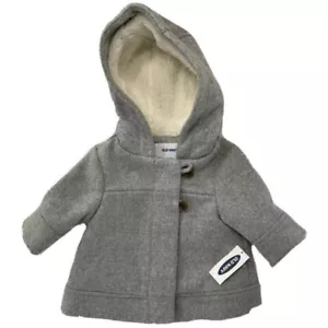 Neu mit Etikett Old Navy Baby Mädchen 0-3 Monate grau Sherpa gefütterter Mantel Wollmischung Reißverschluss vorne - Bild 1 von 8