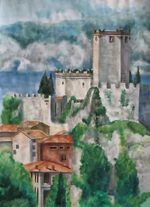 Original contemporary watercolor painting, Castle close to lake Garda - Picture 1 of 1