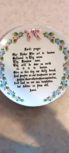 Vtg. The Lord's Prayer Plate 8" Gold Rimmed Pink White/Floral Kasuga Ware Japan - Picture 1 of 7