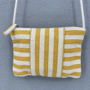 Borsa a tracolla piccola GAP gialla e crema bianca a righe tela tessuto zip - Foto 1 di 12