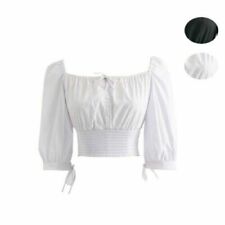 White Square Neck 3/4 Sleeve Tops & Shirts for Women