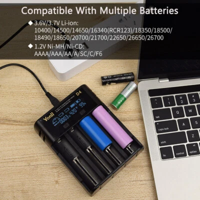 Cargador inteligente puerto USB de 4 ranuras con LCD para batería de iones de litio de 1,2 V Ni MH/Ni CD 3,6 V/3,7 V Foto 1 de 4