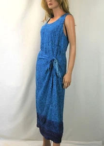 Kleid Scheune Blumen türkis dunkelblau Wickelkleid Gr. 10 ärmellos Luau Party - Bild 1 von 12