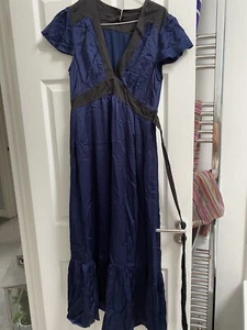 Iris & Ink Laura Bailey Long V Neck Blue Dress, Size 8 - Picture 1 of 4