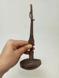 Ancient Old Rare Iron Hand Carved Kitchen Used Oil Tipri Spoon - Picture 1 of 7