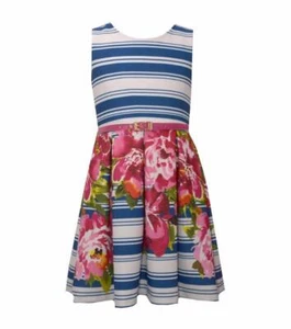 BONNIE JEAN Little Girl's 5 Striped Floral Print Belted Dress NWT $62 - Picture 1 of 1