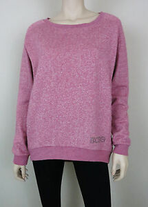 BCBG MaxAzria Sweatshirt Logo Quilted Long Sleeve Hi-Low Hem Marled Pink M