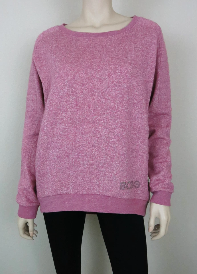 BCBG MaxAzria Sweatshirt Logo Quilted Long Sleeve Hi-Low Hem Marled Pink M - Image 1 of 4