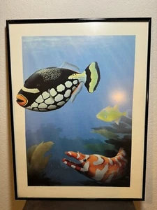 Clown Trigger Fish Print SIGNED By Ron Bomba Beach Decor 18 X 24 Ocean Art RARE! - Picture 1 of 6