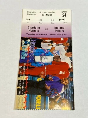 Charlotte Hornets Indiana Pacers NBA Old Ticket Stub #11 2-7-95 Reggie Miller  - Image 1 of 2