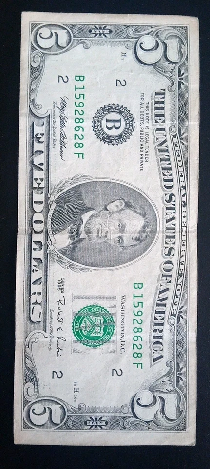 1995 5$ B 15928628 F Federal Reserve Note (One Note) - Image 1 of 1