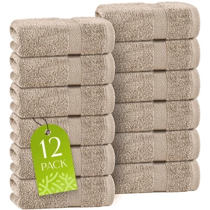 Weiß Klassisch Taupe Waschlappen Set 12 Stück für Körper und Gesicht Handtuch 12x12 Zoll - Bild 1 von 8