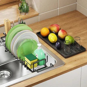 Black Counter Dish Drying Rack Space-Saving Tableware Storage Rack Sink - Picture 1 of 12