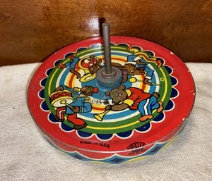 Vintage 1950’s Tin Litho Spring Loaded Winder 5” Spinning Top - No Winder - Picture 1 of 10