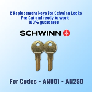 AN001-AN250. Schlüsselpaar für Schwinn Fahrradschlösser, präzisionsgeschnitten nach Ihrem Code. - Bild 1 von 1