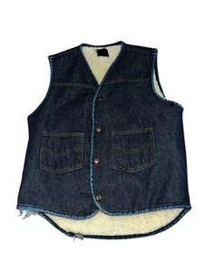 Vintage Mens Roebucks Denim Sherpa Vest Made in USA Rockabilly Medium - Picture 1 of 5