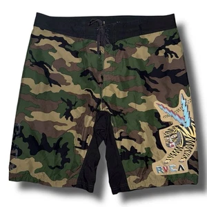 RVCA Matt Leines Board Shorts Men 34 Camo Rare Tiger Bolts Swim Beach Pocket - Picture 1 of 4