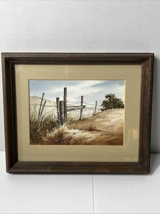 Vintage Original Landschaft Aquarell Gemälde Glas gerahmt von Bettie Jones - Bild 1 von 11