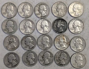 (LOT OF 20) WASHINGTON SILVER QUARTERS RANDOM DATES 1942-1964 PD MINTS - Picture 1 of 2