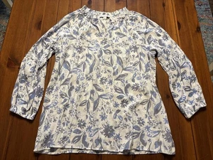Blusa Kim Rogers Blanca Azul Floral Manga Larga Cuello en V XL Romántica Boho Campesina - Imagen 1 de 12