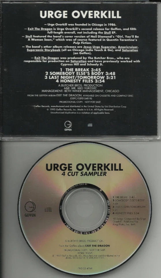 URGE OVERKILL 4 Cut Sampler PROMO DJ CD single 1995 Foto 1 de 1