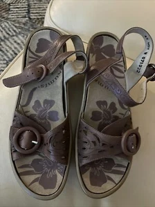 Kumfs Slingback Sandals Brown Leather Comfortable Peep Toe Womens Size 37 US 6.5 - Picture 1 of 7
