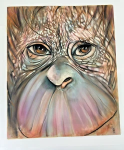D. Arthur Wilson Orangutan Original Pastel Canvas Early 80s Suede Matte RARE - Picture 1 of 23
