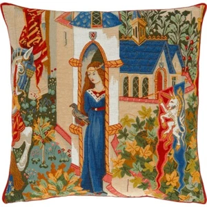 Jules Pansu Lady Of Camelot Medieval Pillow Cover Case Made In France 18x18 - Picture 1 of 10