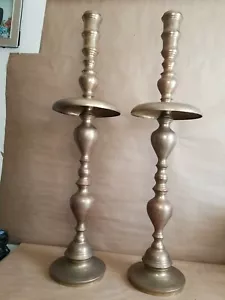 VTG 2 Brass Hand Crafted Candlestick Candle Holder Decor 37" inches Tall - Picture 1 of 12