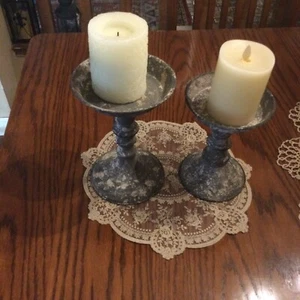 Set Of Two Candleholders Farmhouse Style French Gray Color - Picture 1 of 7