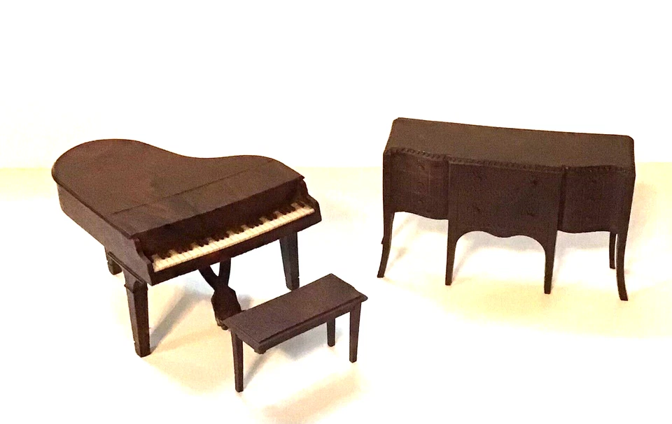RENWAL Grand Piano No.L-74 & Bench No.L-75娃娃屋微缩模型塑料美国复古 — 第 1/4 张图片